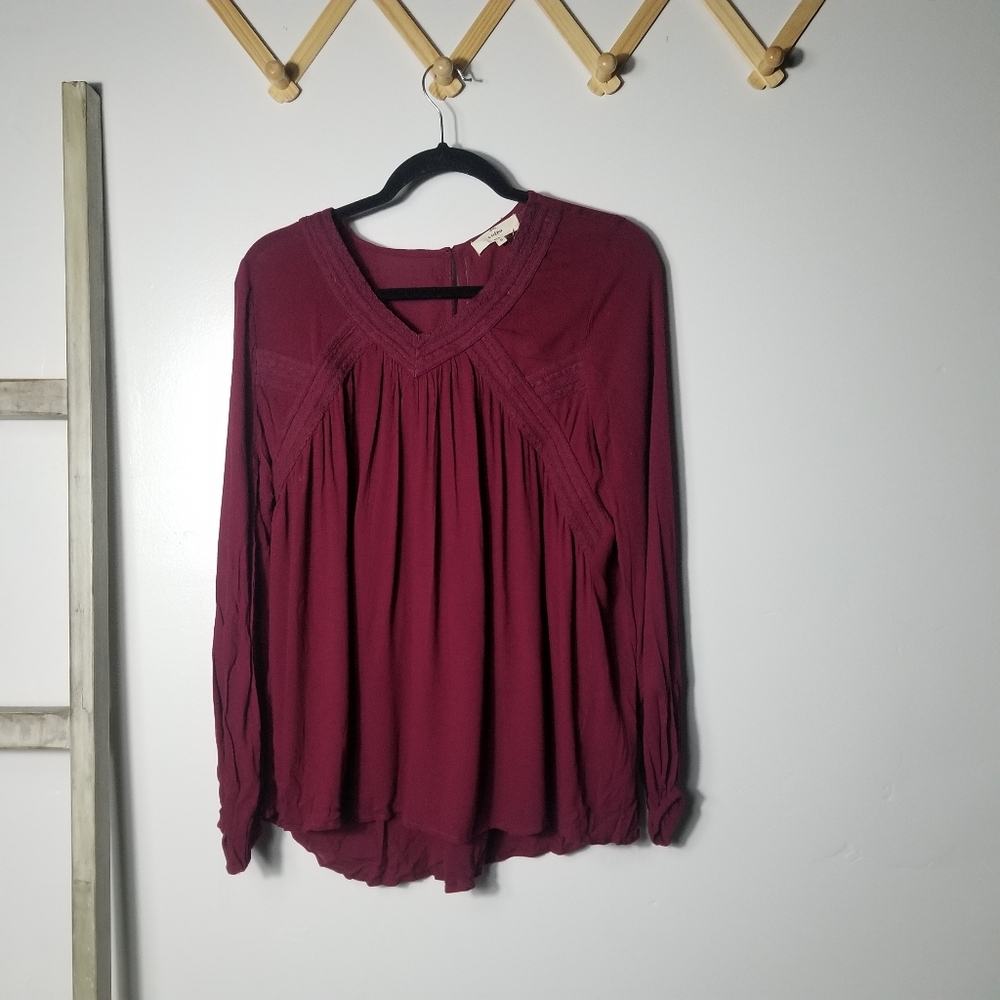NWT ENTRO WOMEN'S BURGUNDY LONG SLEEVE BLOUSE SIZE SMALL